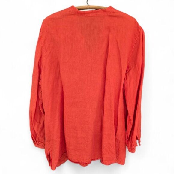 Lauren Ralph Lauren Womens 3X Embroidered Linen Tunic Top Long Sleeve Split Neck - Picture 2 of 7